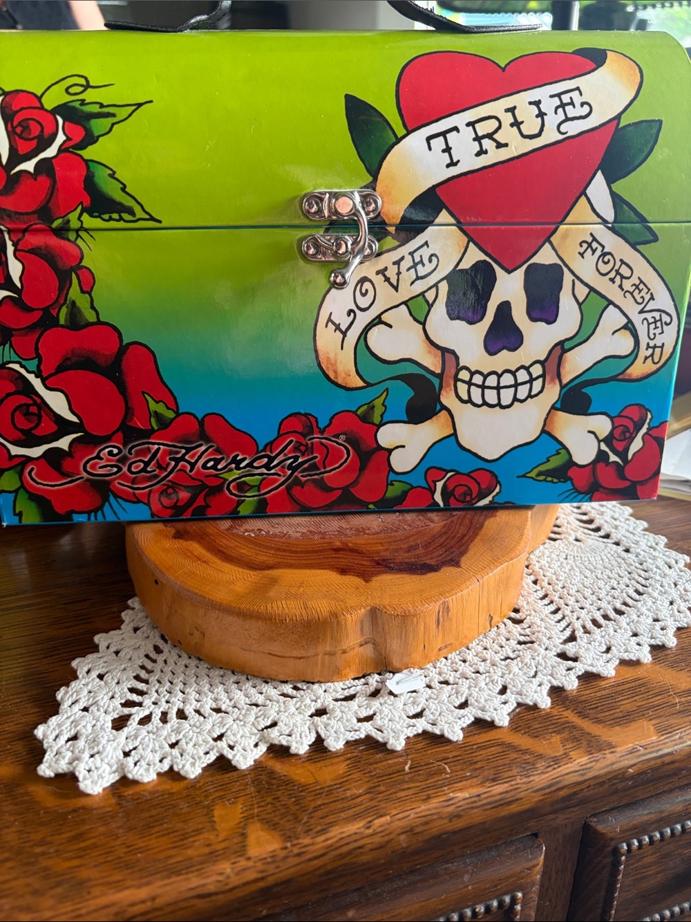 Ed Hardy Green Blue Red Tattoo-Art Jewelry Box storage lunch box shape